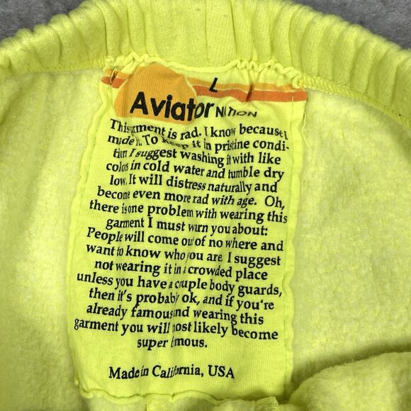 Aviator Nation Sweatpants Joggers Big Logo Women’s Size Large Neon Yellow - Picture 10 of 12